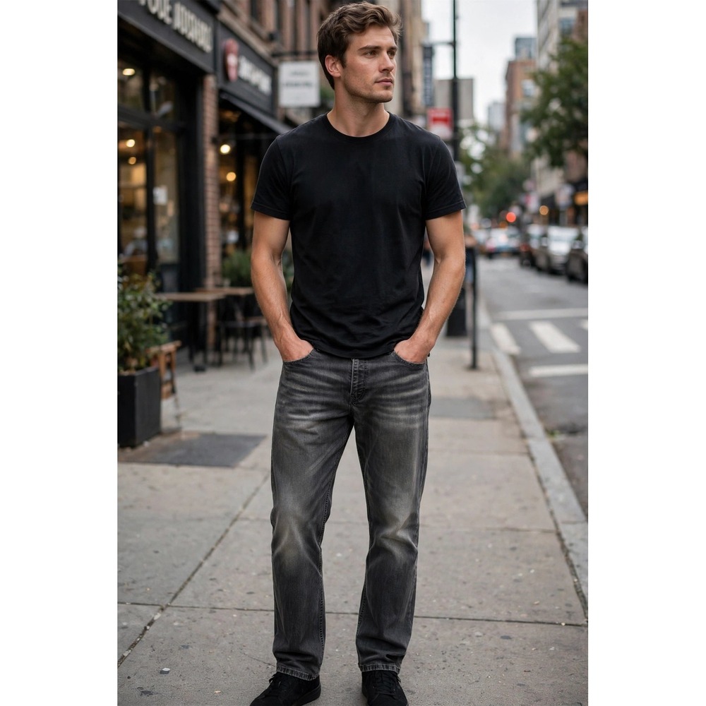 Levi's 569 Straight Leg Relaxed Fit Jeans Mens 36x32 Black Whisker Faded